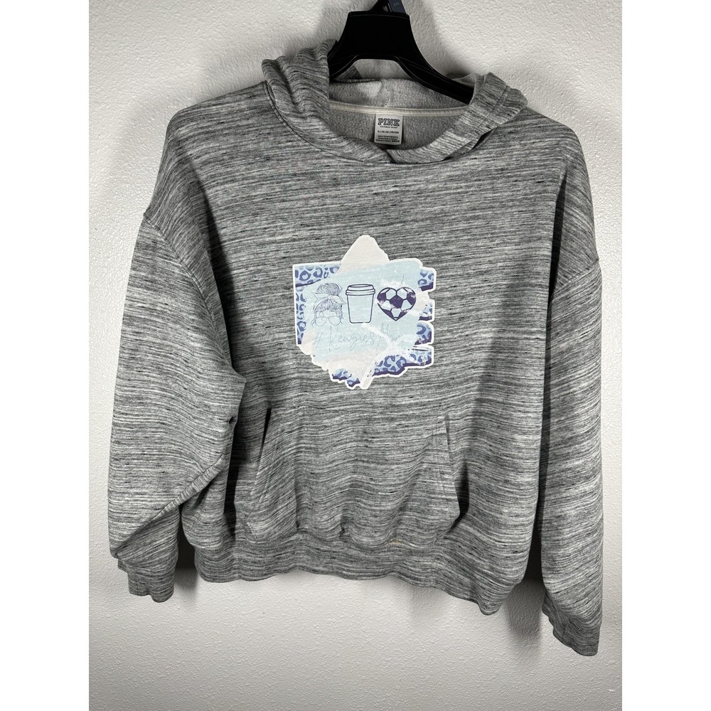 PINK Victoria's Secret Hoodie Womens XL Gray #KenziesMom Soccer Mom Graphic